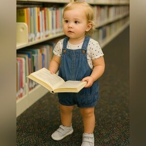 GAP Baby Girl Blue Denim Romper Overalls with Pockets Size 12-18 Months